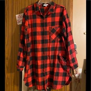 red and black long flannel with pockets